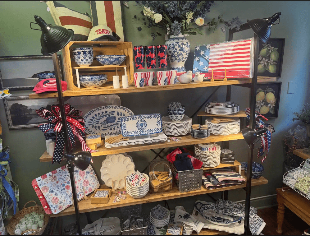 Home décor and blue-and-white china display